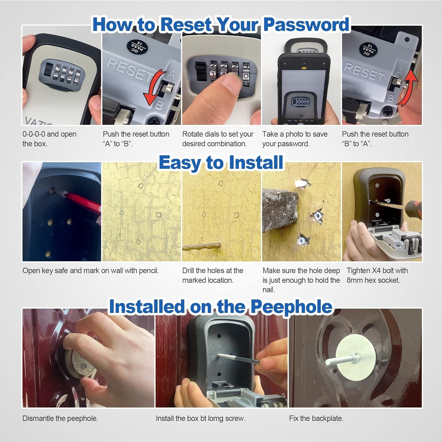 Key Lock Box for Outside, Portable Waterproof Wall Mounted Changeable...