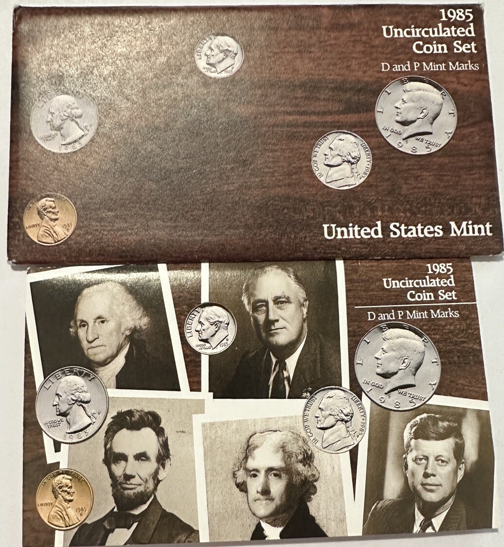 1985 US Mint Uncirculated Coin Set Philadelphia and Denver Mints. 10 Total Coins