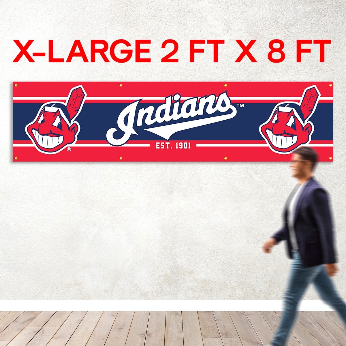 Cleveland Indians Flag 2x8 FT Large Banner Flag Logo Grommets MLB FREE Shipping