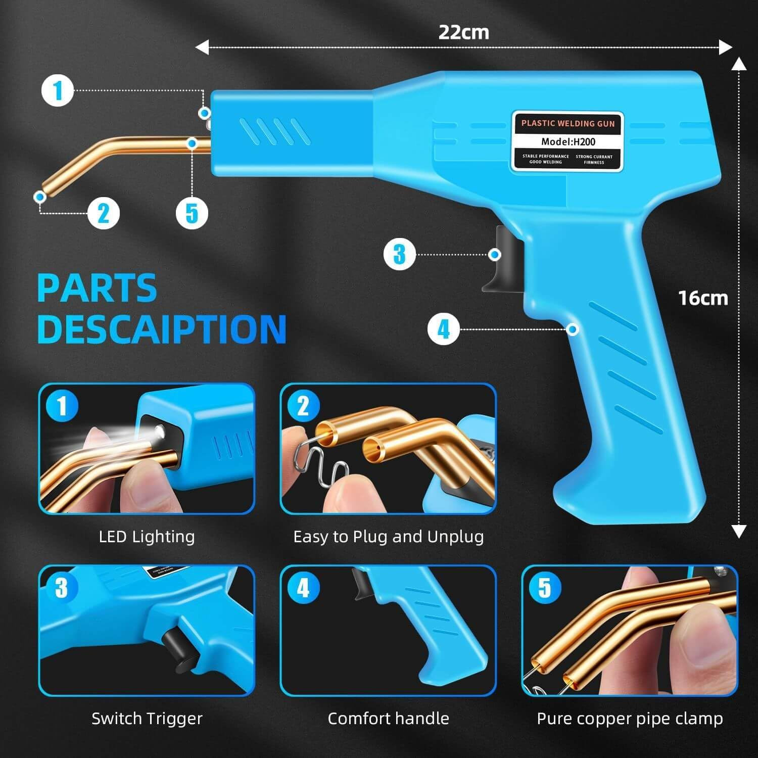 200W Plastic Welder, 2000PCS Staples 10PCS Sandpaper, Plastic Welding Kit, Plier