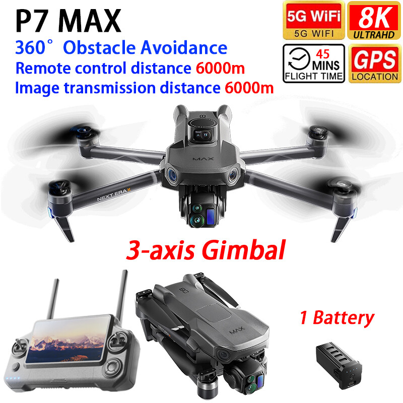 P7 Max Drone GPS 6KM FPV 3-axis Gimbal 8K HD Camera 360° Obstacle Avoidance