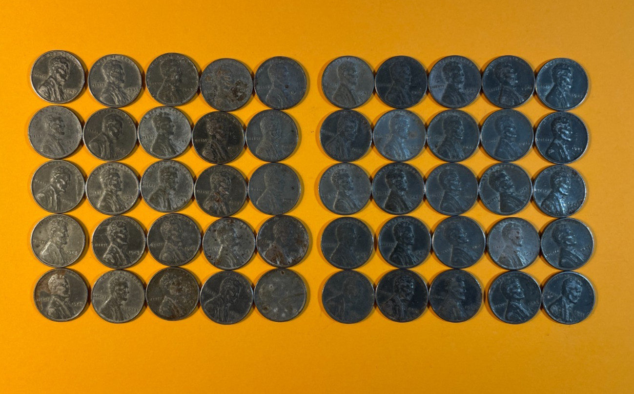 50 1943 STEEL LINCOLN CENTS AVERAGE CIRCULATED SOME HIGHER GRADE