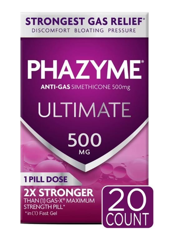 Phazyme Ultimate Gas Bloating Relief Works in Minutes 500 Mg Simethicone Fast Ge