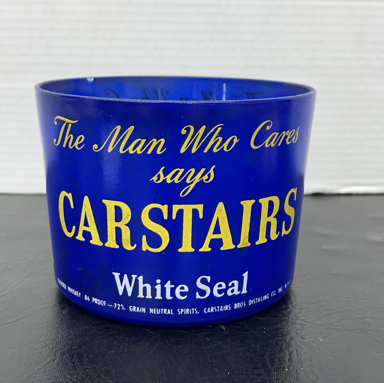 Vtg Carstairs White Seal Whiskey Ice Bucket Cobalt Blue Glass Promo