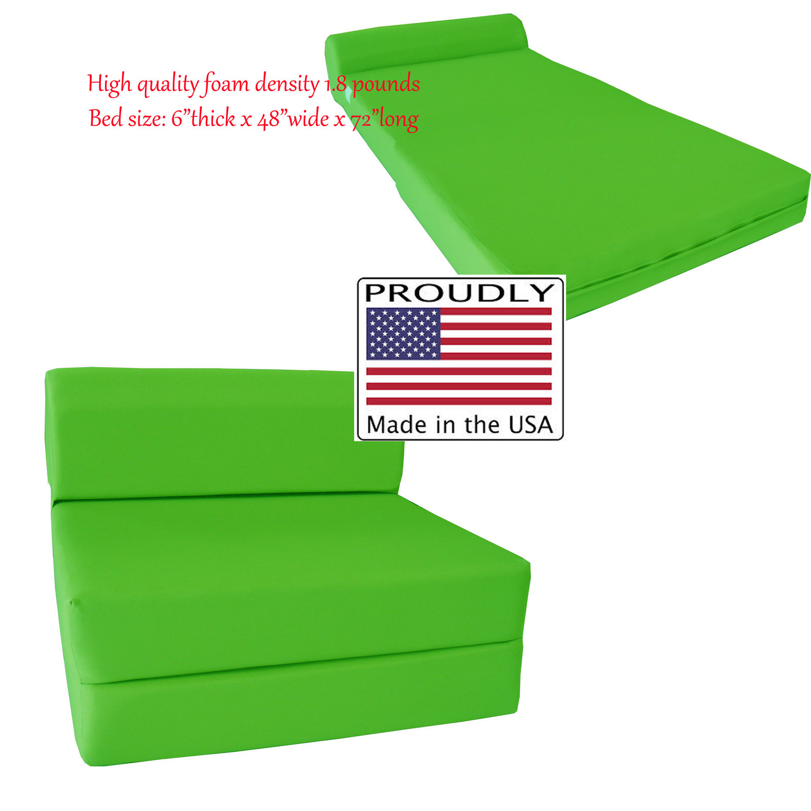 Sleeper Chair Folding Foam Beds Density 1.8 lbs, Full Size 6Hx48Wx72L, Lime
