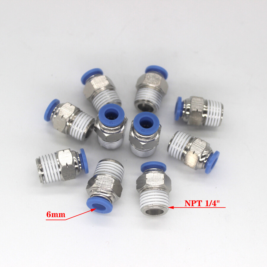10Pcs Pneumatic Connector 6 mm OD Tube NPT1/4'' Metal Thread Push in air fitting