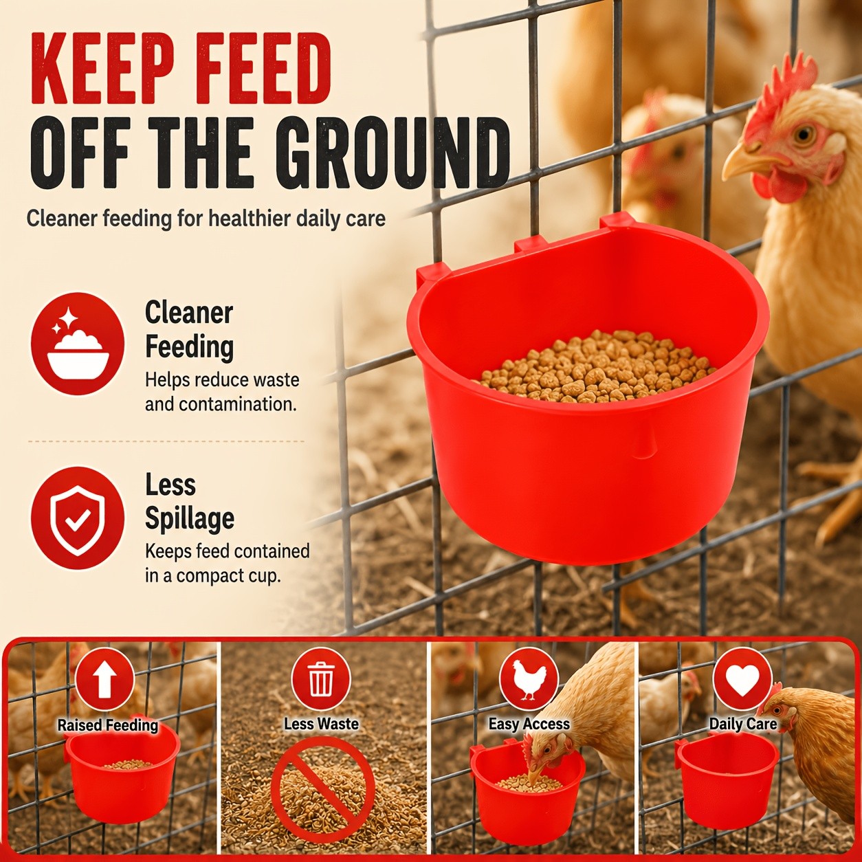 4pcs Hanging Chicken Feeder Waterer 2in 1 Poultry Drinker Feeding Cup Anti