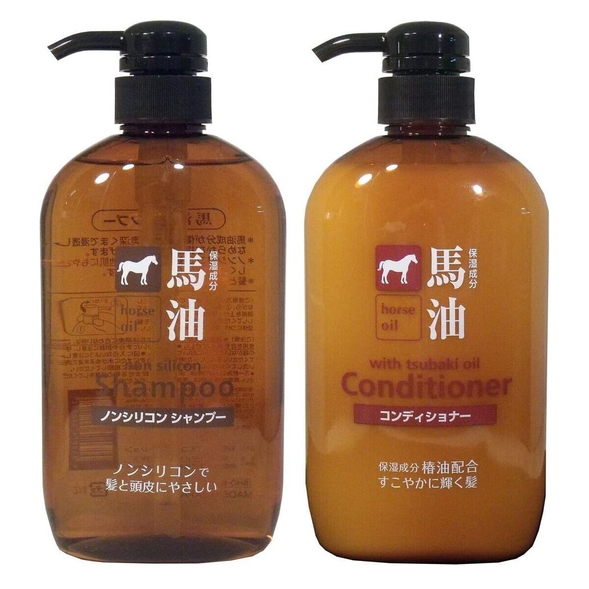 [US STOCK] Kumano Fat Horse Oil Shampoo Conditioner Set 600ml/20.3 fl oz Each