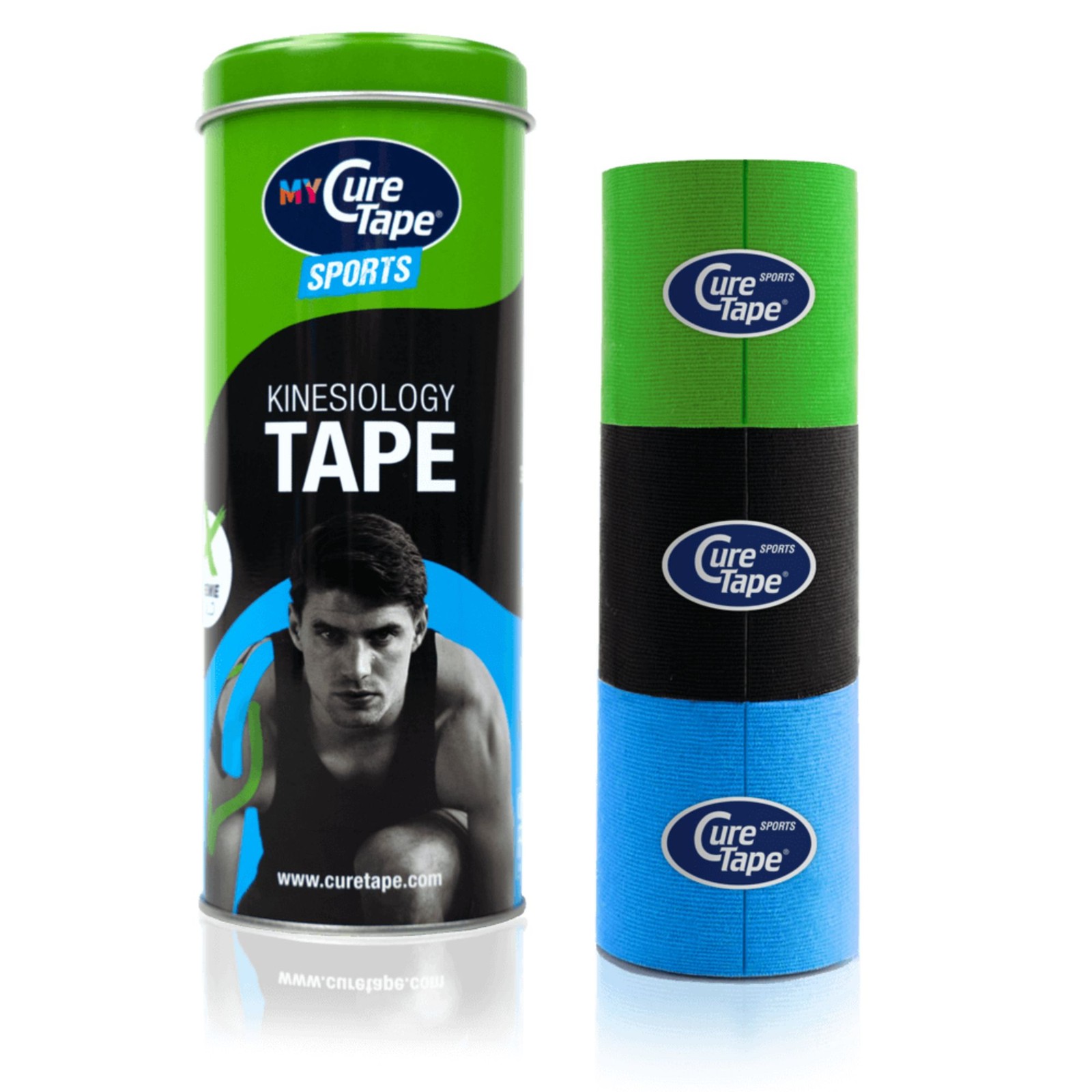CureTape Cylinder Pack Sports Kinesiology Tape: 2 in. x 16.5 ft. Pink/Black/Blue