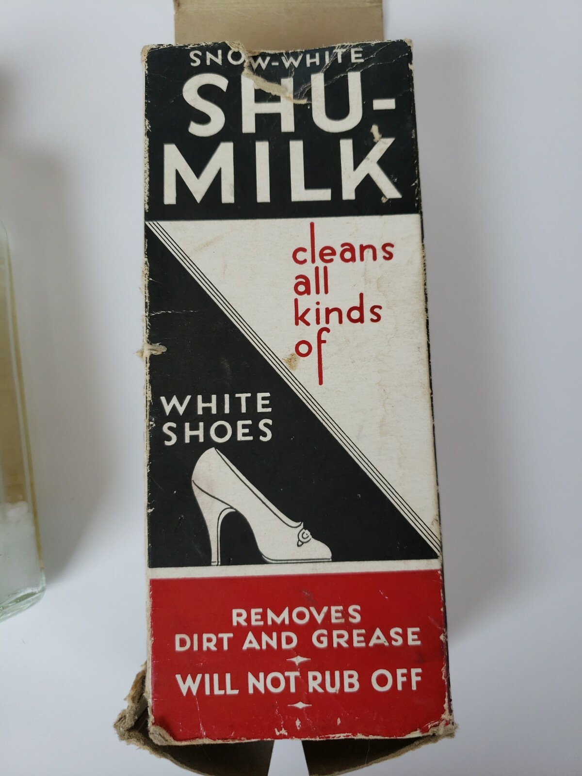 Vintage Snow White Shu-Milk Bottle and Box Shoe Cleaner New Jersey Glass Bottle