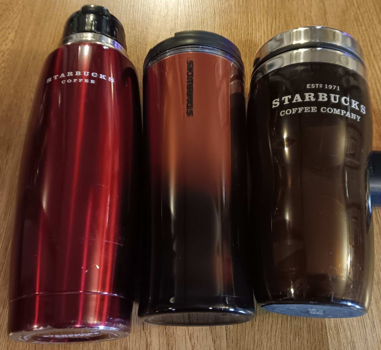 Lot Set of 3 Starbucks Star Bucks Coffee Travel Mug Cups w Lids & Logo - Rare!