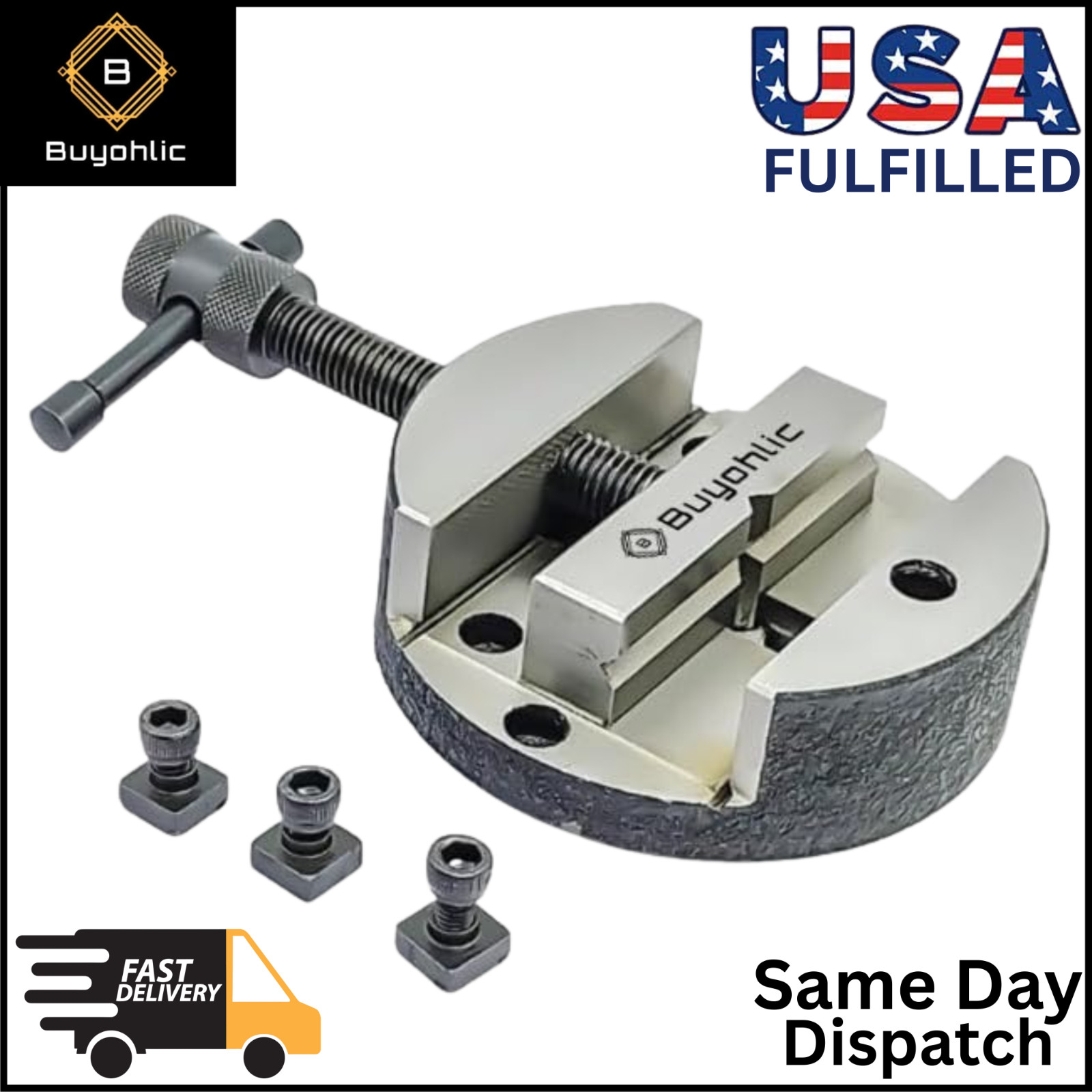 Round Vise Vice for 3" & 4" Rotary Table + 3 Fixing Tee Nut-Milling Tool