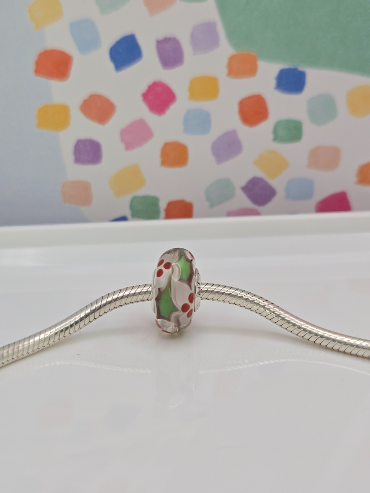 Authentic Pandora Holly Christmas Murano Glass silver moment Charm