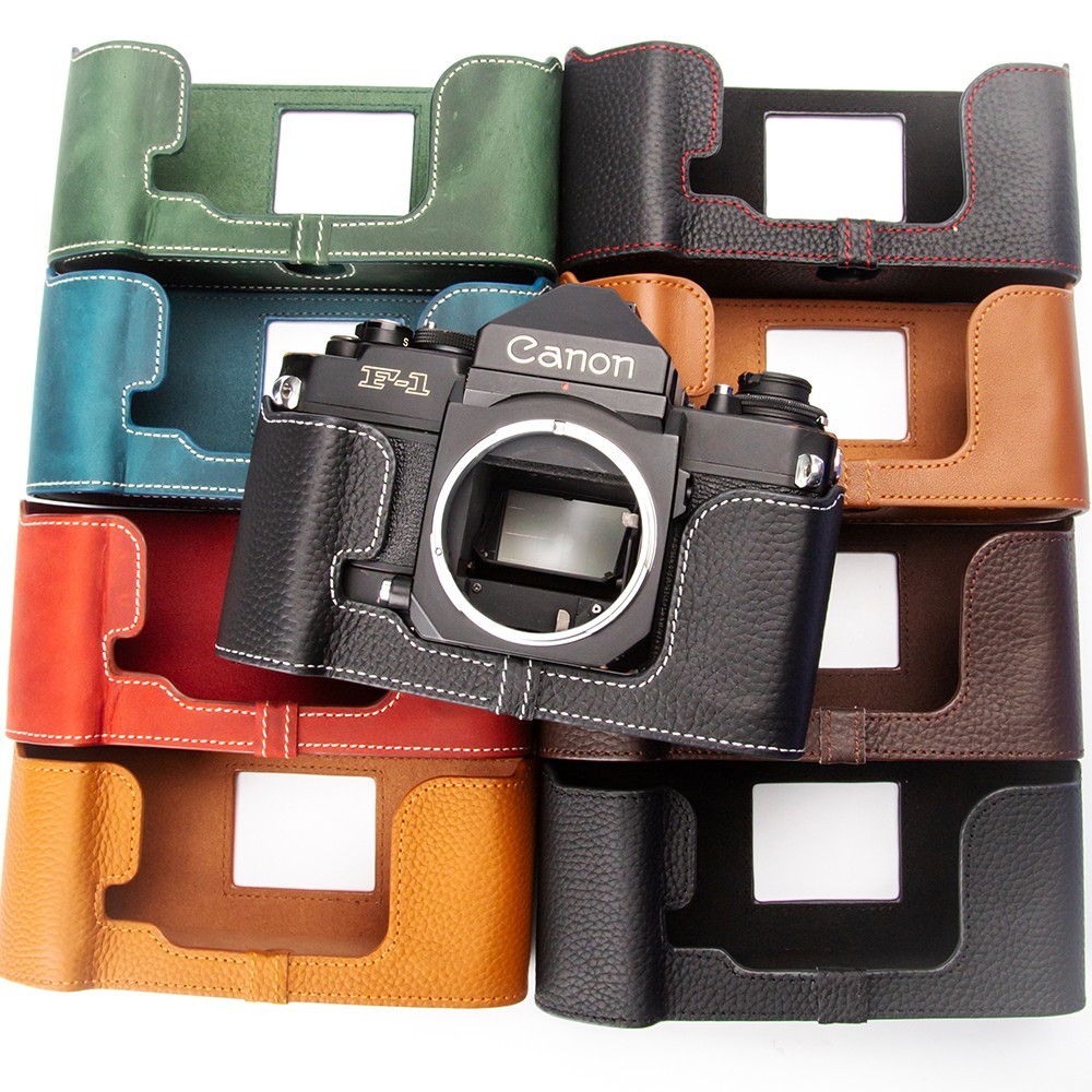 Handmade Genuine Real Leather Half Camera Case Bag Cover For Canon F1