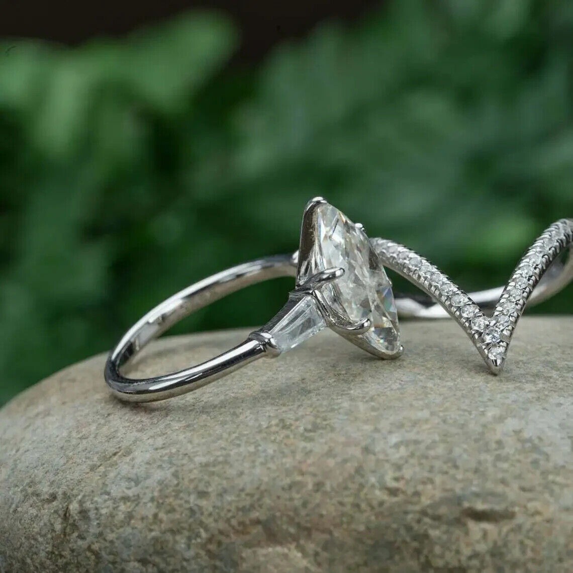 Lab-Created Marquise Cut 3.20 Ct Diamond Engagement Ring Set 925 Sterling Silver