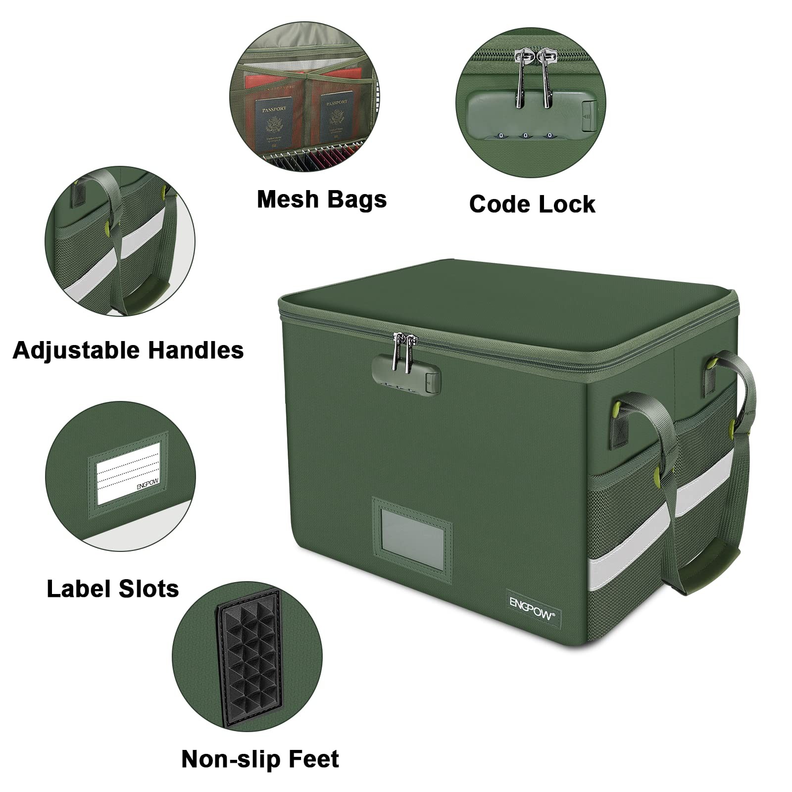 File Box with Lock Fireproof Document Box with Zipper Lid Collapsible File St