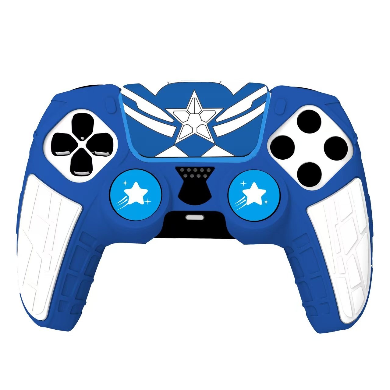 PS5 Controller Silicon Cover (Blue & White) with 4 Grip Caps, 2 Stickers