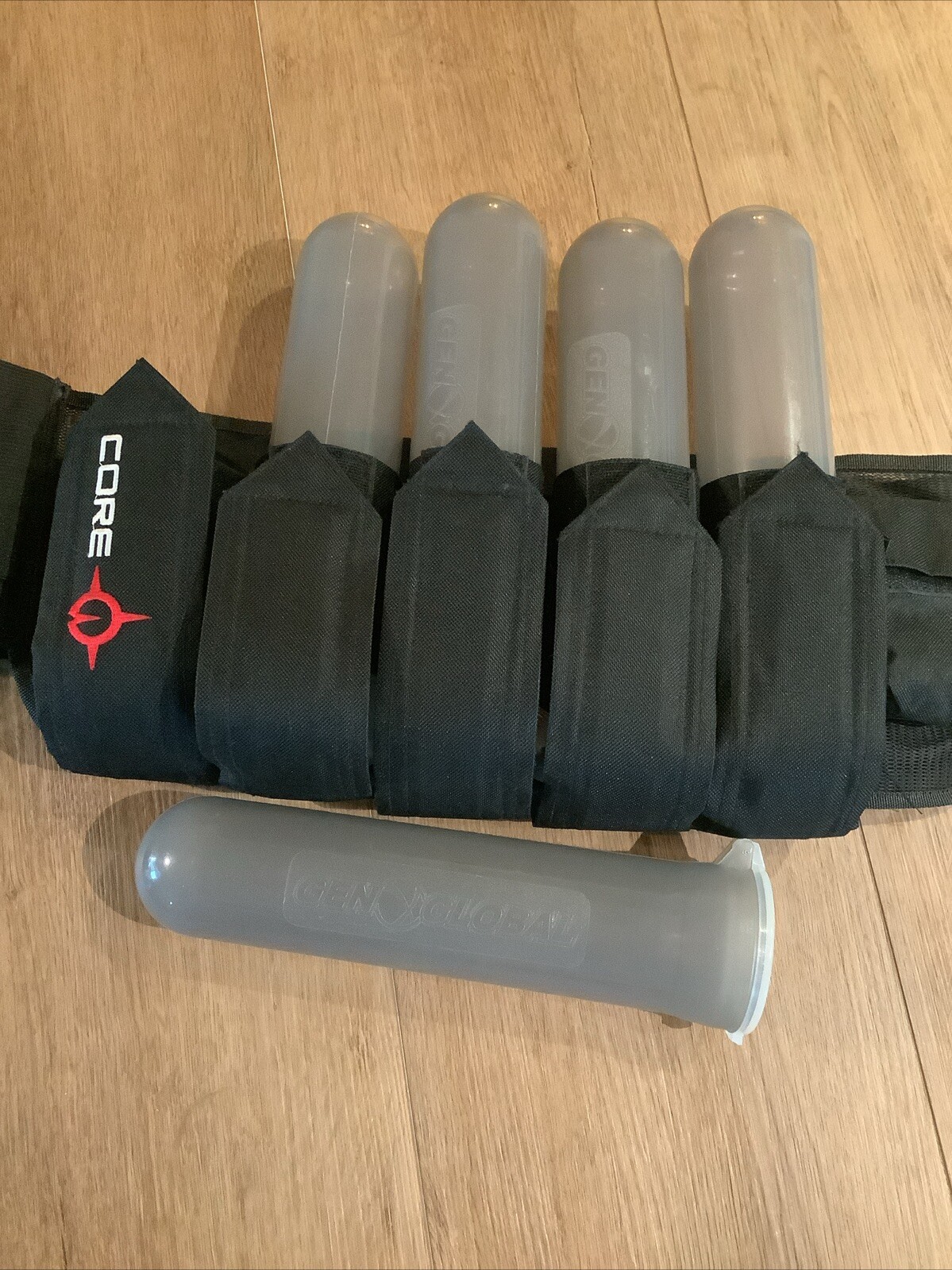 5 Gen X Global Paintball Pods + Core Holster Waist Pack Adjustable Black Logo