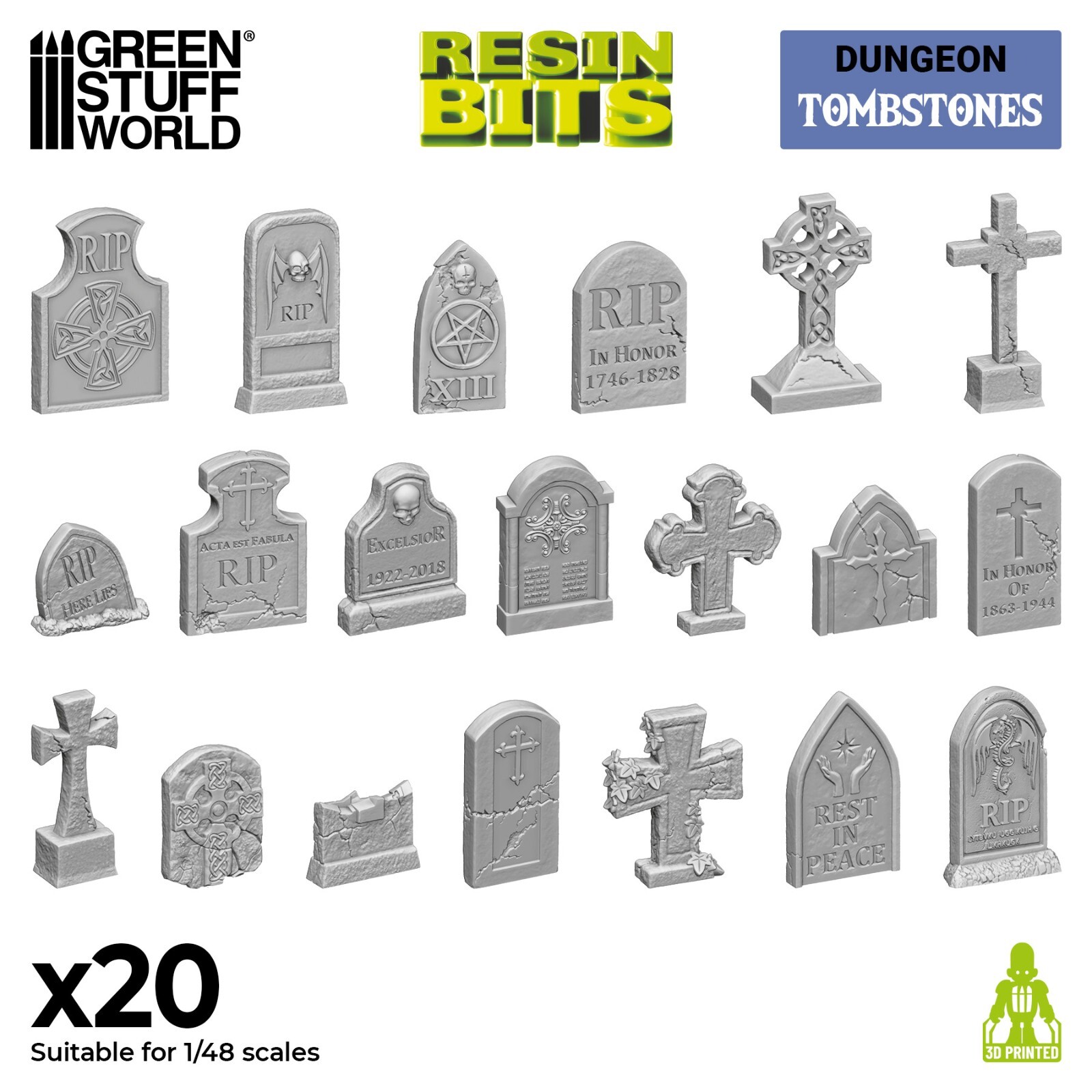 20x Gravestones Plastic Set - Cemetery Model Scenery Landscape Graves