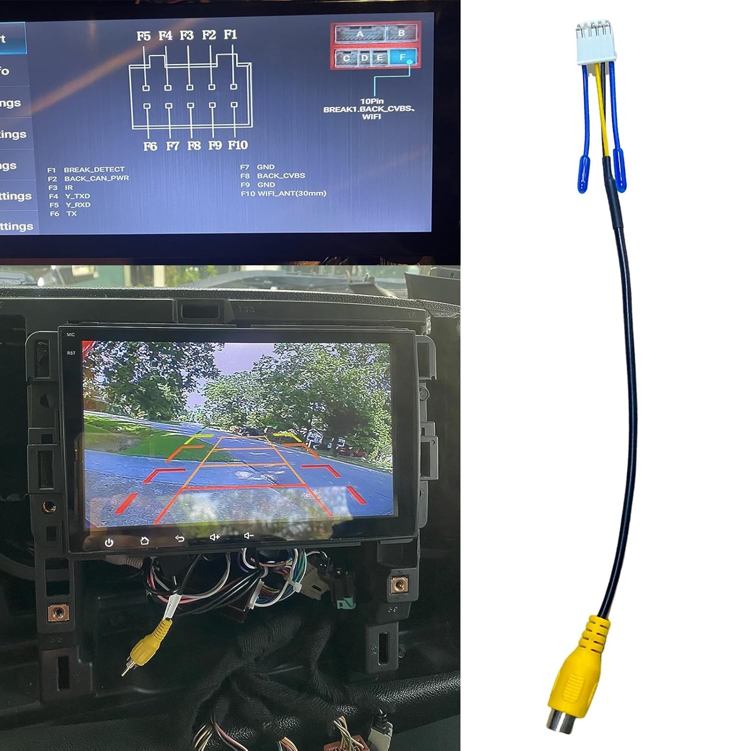 Android Car Stereo Radio RCA Plug with 10 Pin Rearview Backup Camera RCA...