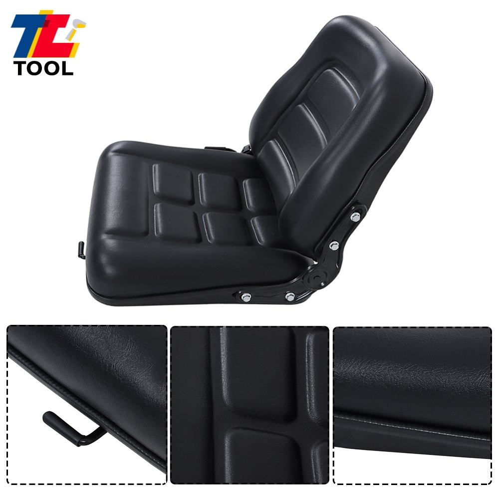 Universal Fold Down Forklift Seat with Adjustable Angle Backrest 0-90° Black