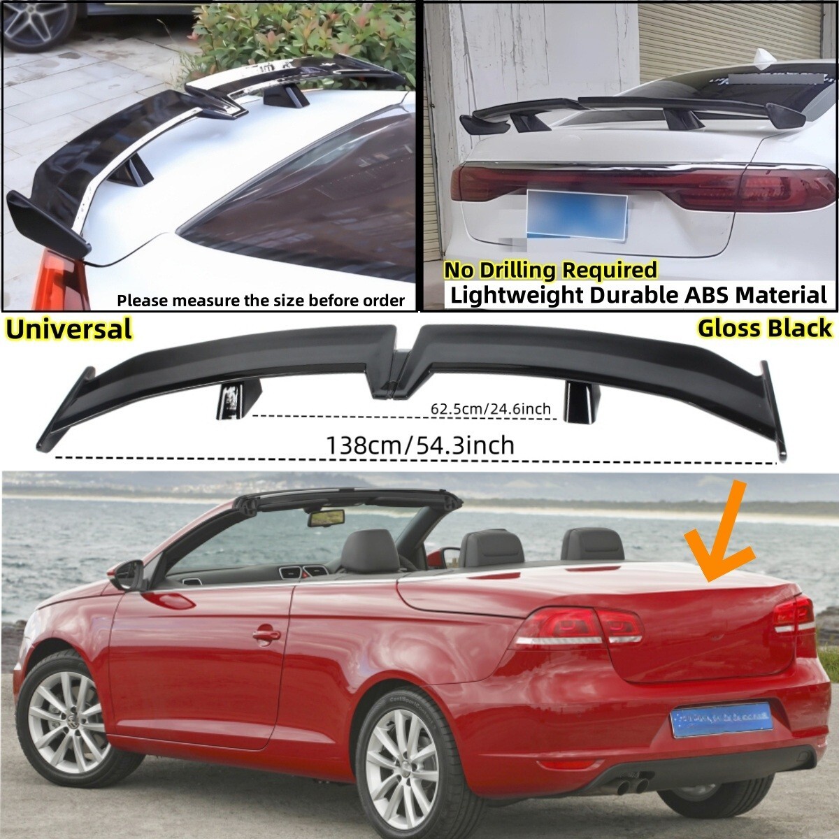 Fits VW Eos 2007-2016 Rear Trunk Spoiler Wing PRO Style Glossy Black Universal