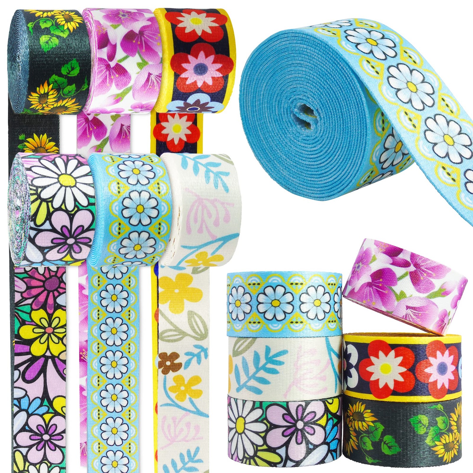 Grosun 6 Rolls 1.5 inch Flower Nylon Webbing Belt Webbing Straps Purse Straps...