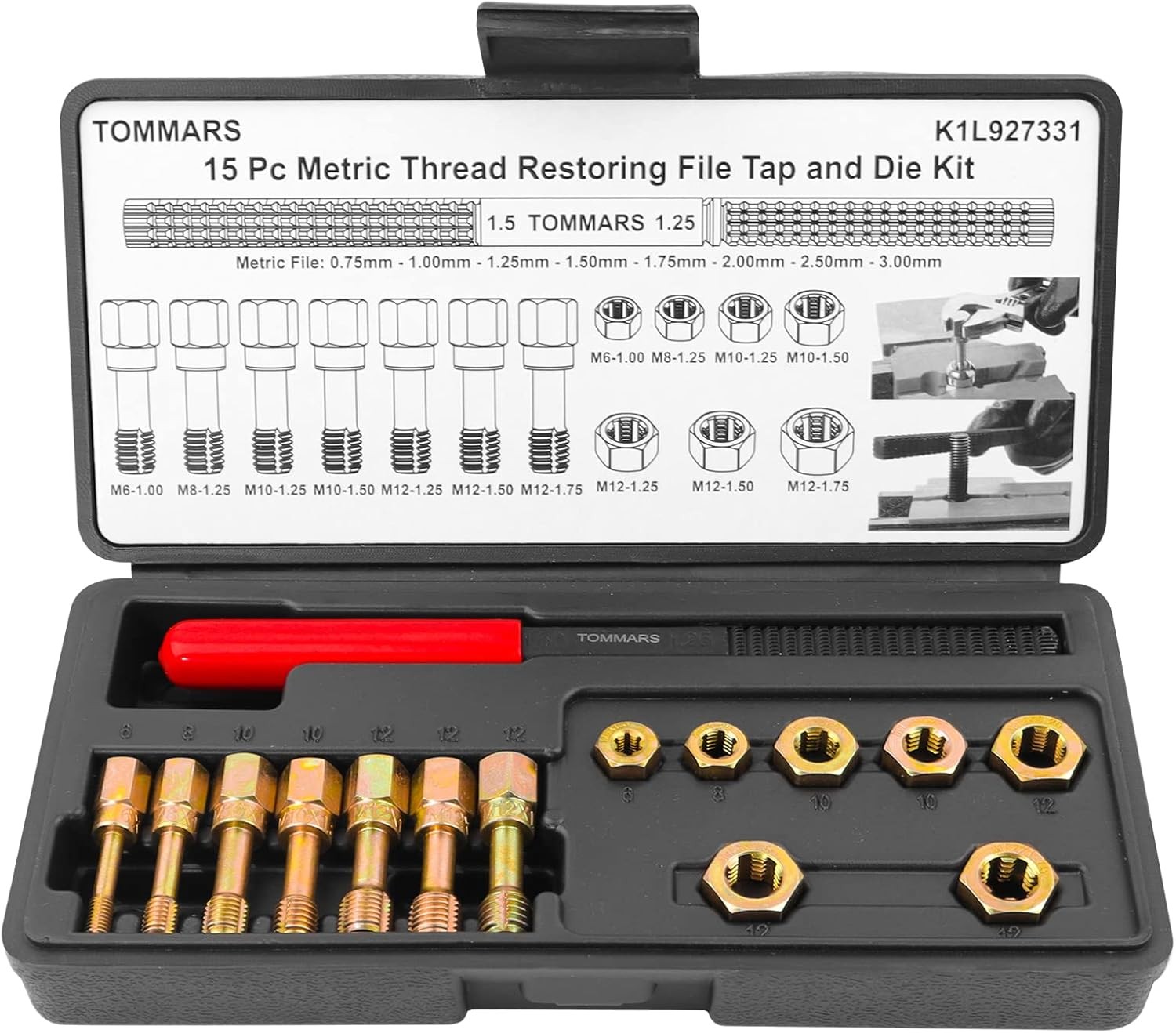 TOMMARS 15-Piece Metric Thread Chaser Set, M6 M8 M10 M12