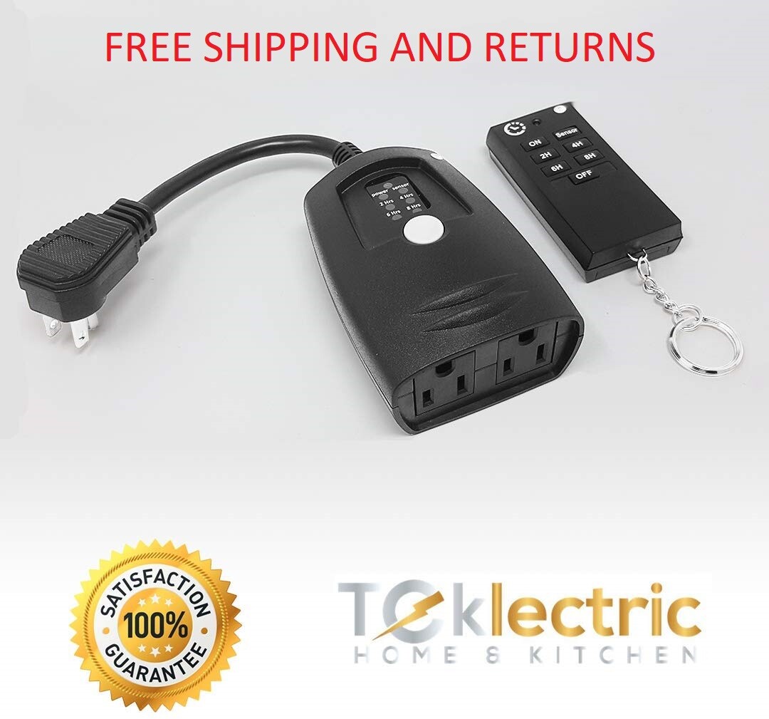 Weatherproof Outdoor Remote Control Outlets w/ Wireless Remote & Countdown Timer