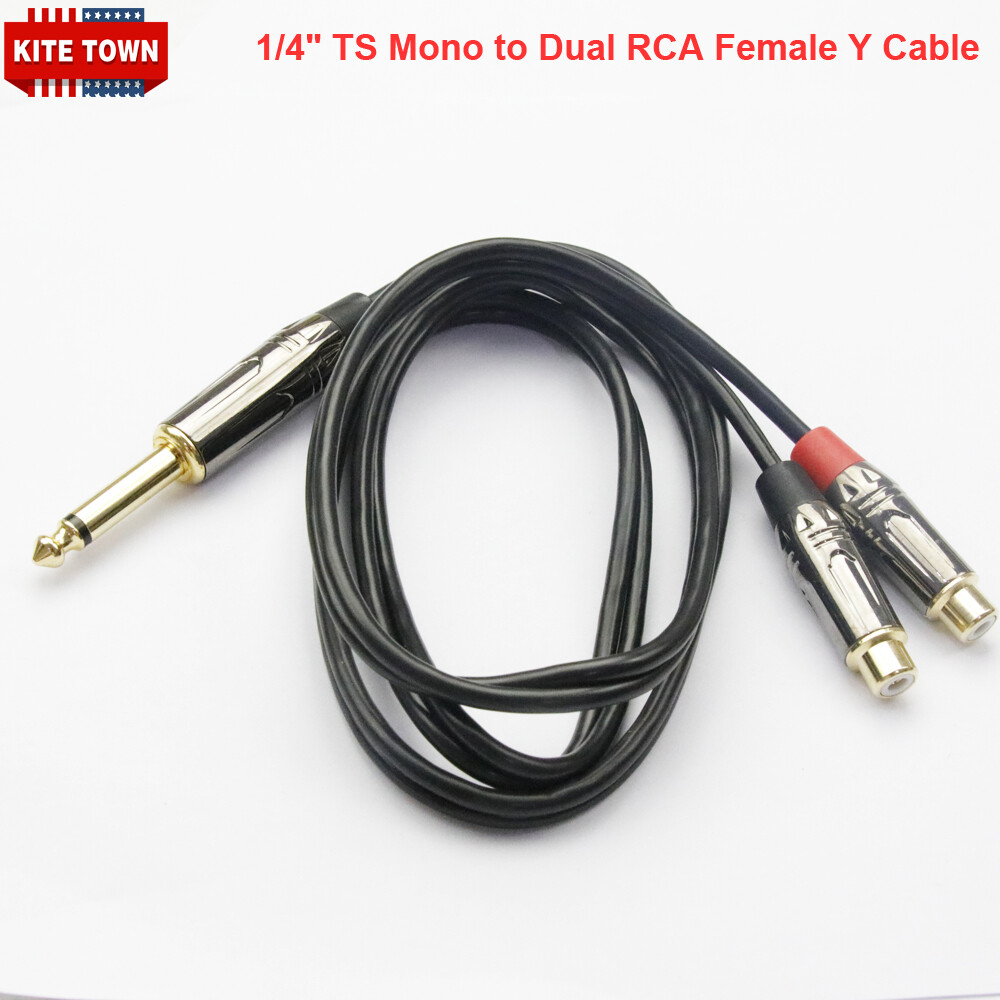 1/4" TS Male to Dual RCA Female Extension Mono 6.35mm Splitter Y Cable