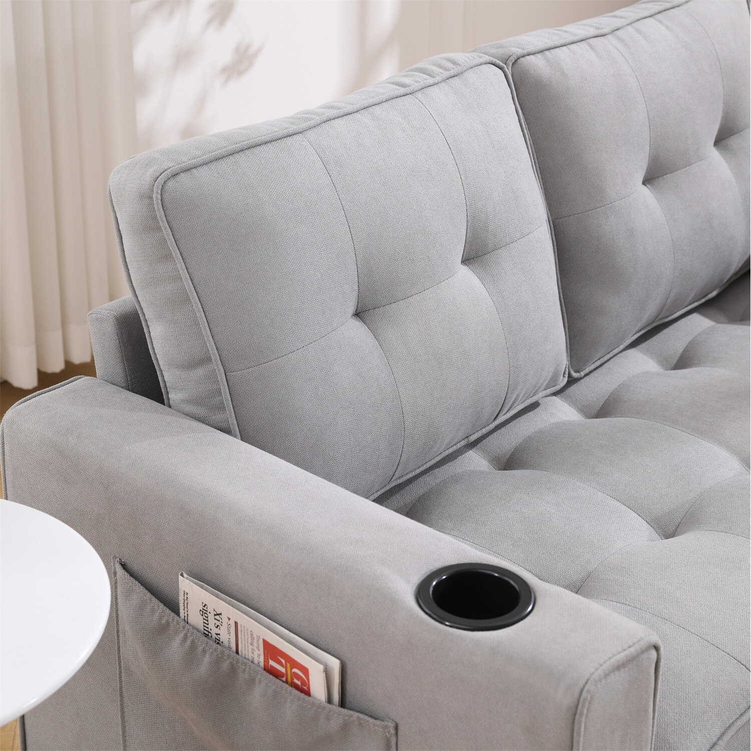 Convertible Sofa Bed Loveseat Futon Sofa Couch w/ Pull-Out Bed Light Gray