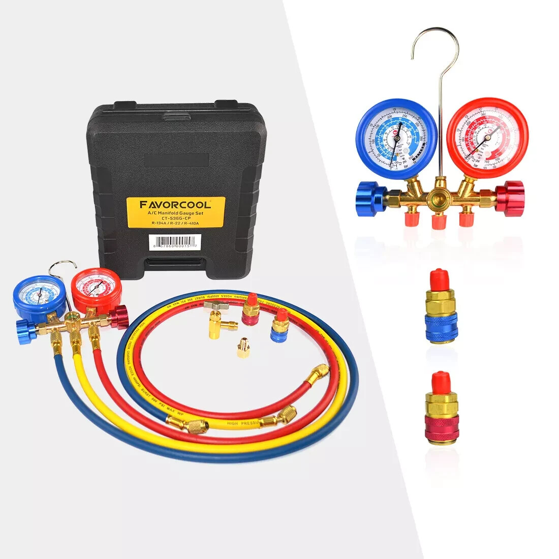 FAVORCOOL CT-536G AC Manifold Gauge Set, R410A, R134A, R22 Charge