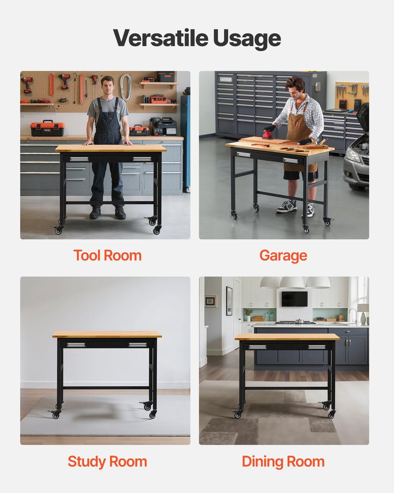 48-inch Workbench, 1500 lbs Load Capacity, Garage Workbench with Drawer Storage