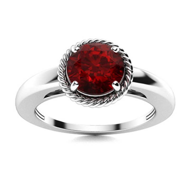 January Garnet Stone Sterling Silver Promise Solitaire Statement New Ring