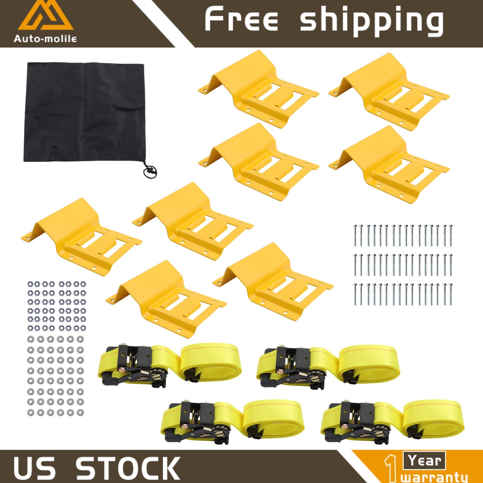 Heavy Loads E Track System With Wheel Chock 8' Yellow Ratchet Tie Down Straps