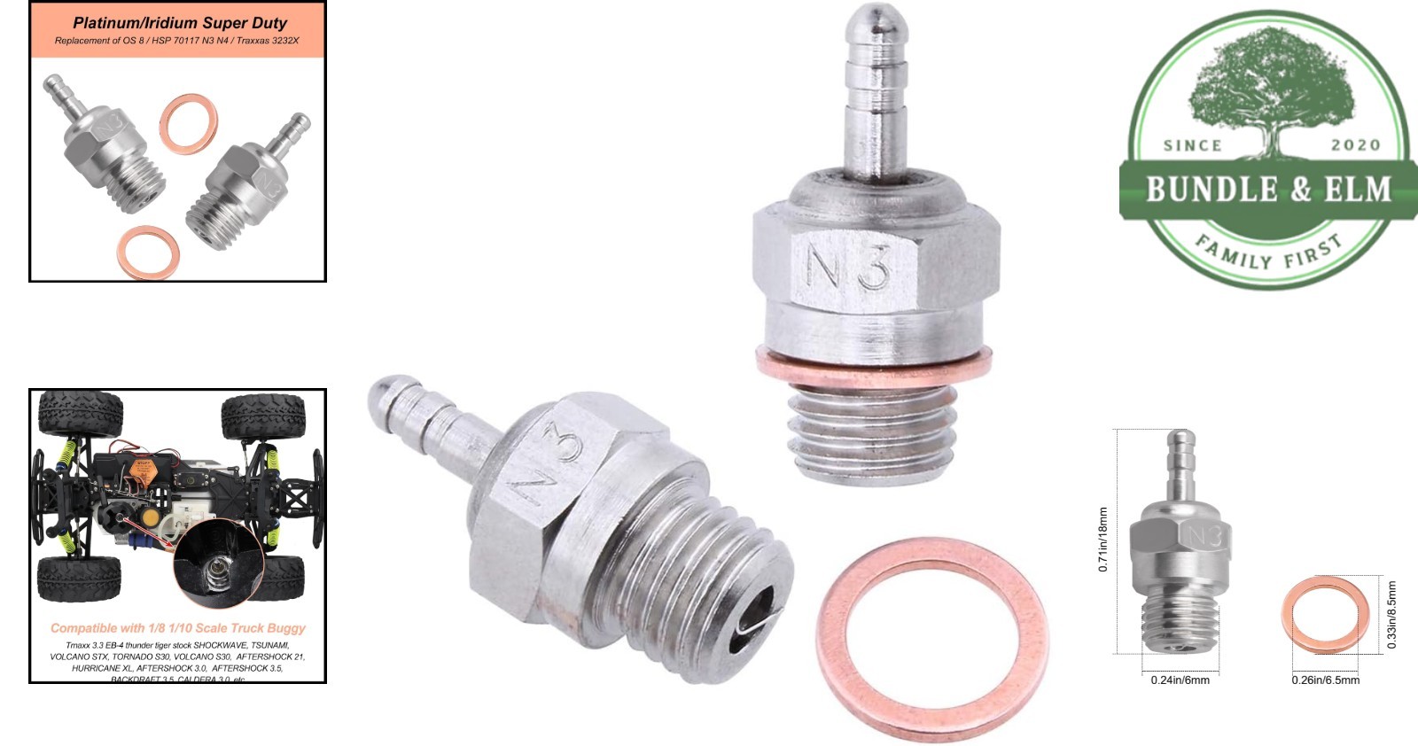 Industrial Duty Glow Plug N3 for Nitro Engines, Includes Essential Components
