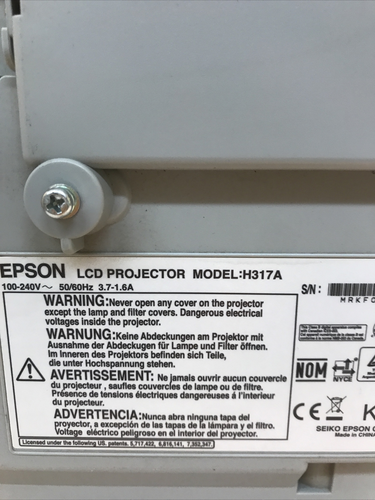 Epson BrightLink 450Wi Interactive Projector / H317A lamp hours 752