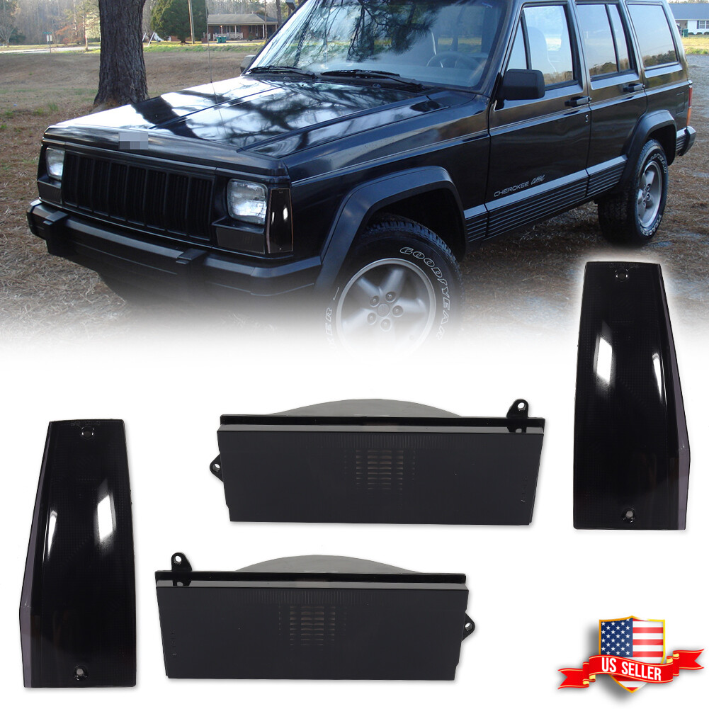 4X Smoke Front Signal+Side Marker Light For 84-96 Jeep Cherokee & 86-92 Comanche