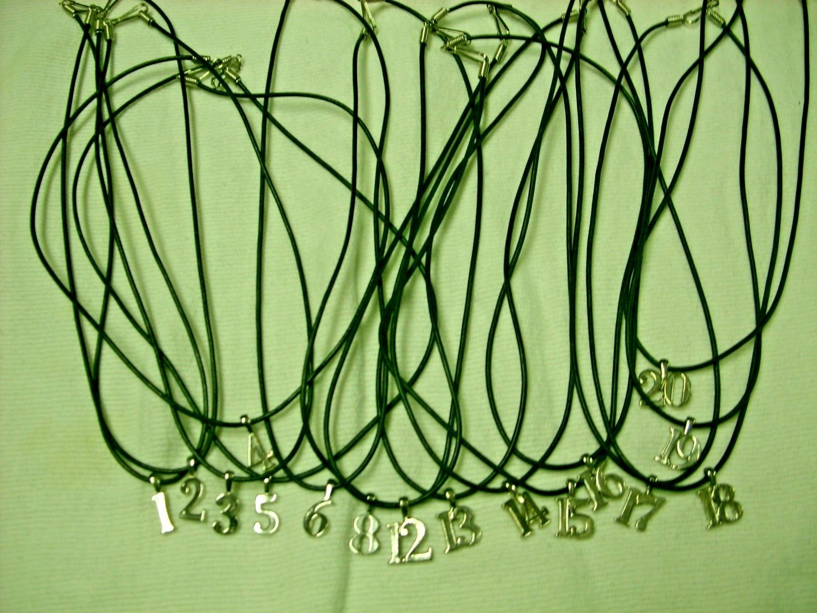 Soccer Jewelry Player's 8" lthr cord Necklace Black with silver tone Numbers