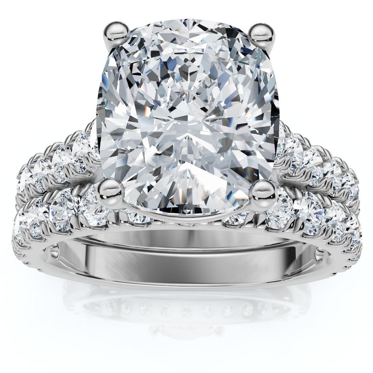 Certified 4Ct Cushion Diamond Engagement Wedding Ring Set 14k Gold/PT Lab Grown