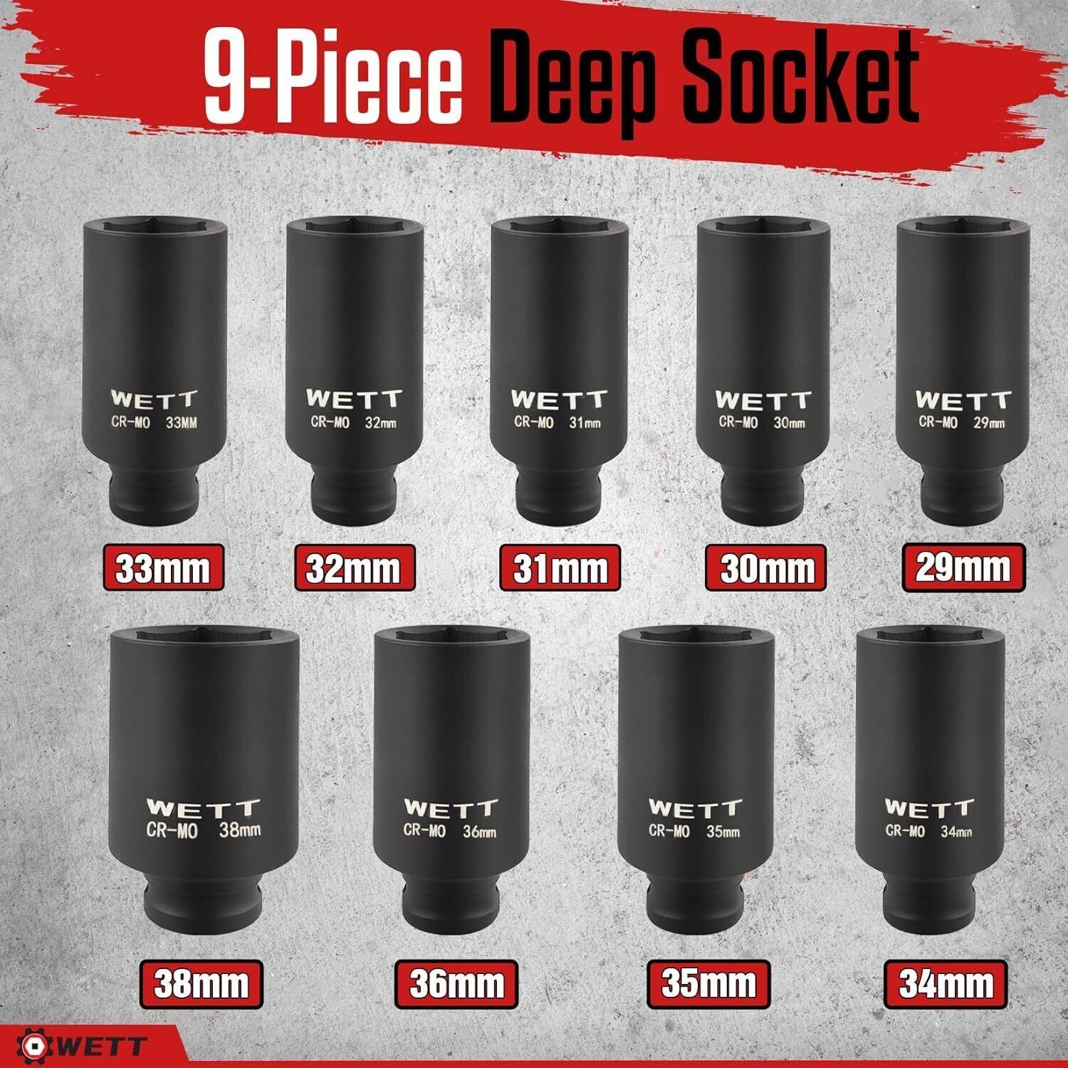 1/2" Drive Deep Impact Socket Set 9-PCS Spindle Axle Nut Metric 6 Point Sockets