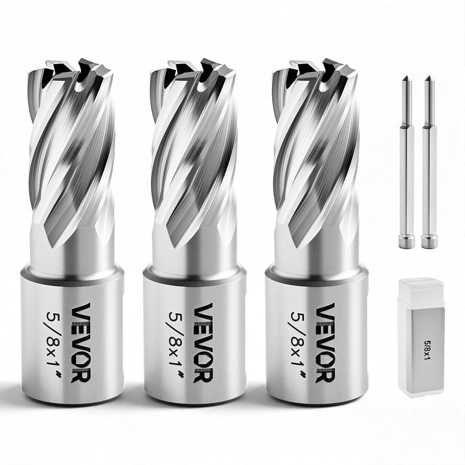 Annular Cutter Set, 5 Pcs Weldon Shank Mag Drill Bits Kit, 1" Cutting Depth, 5/8