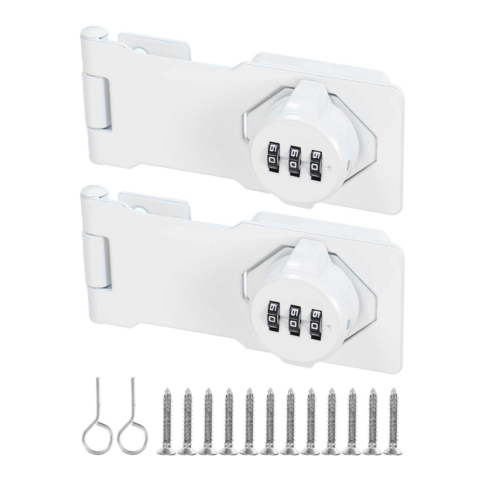 2Pcs 4.5" Combination Rotary Hasp Latch Lock 3-Digit Password Cabinet White