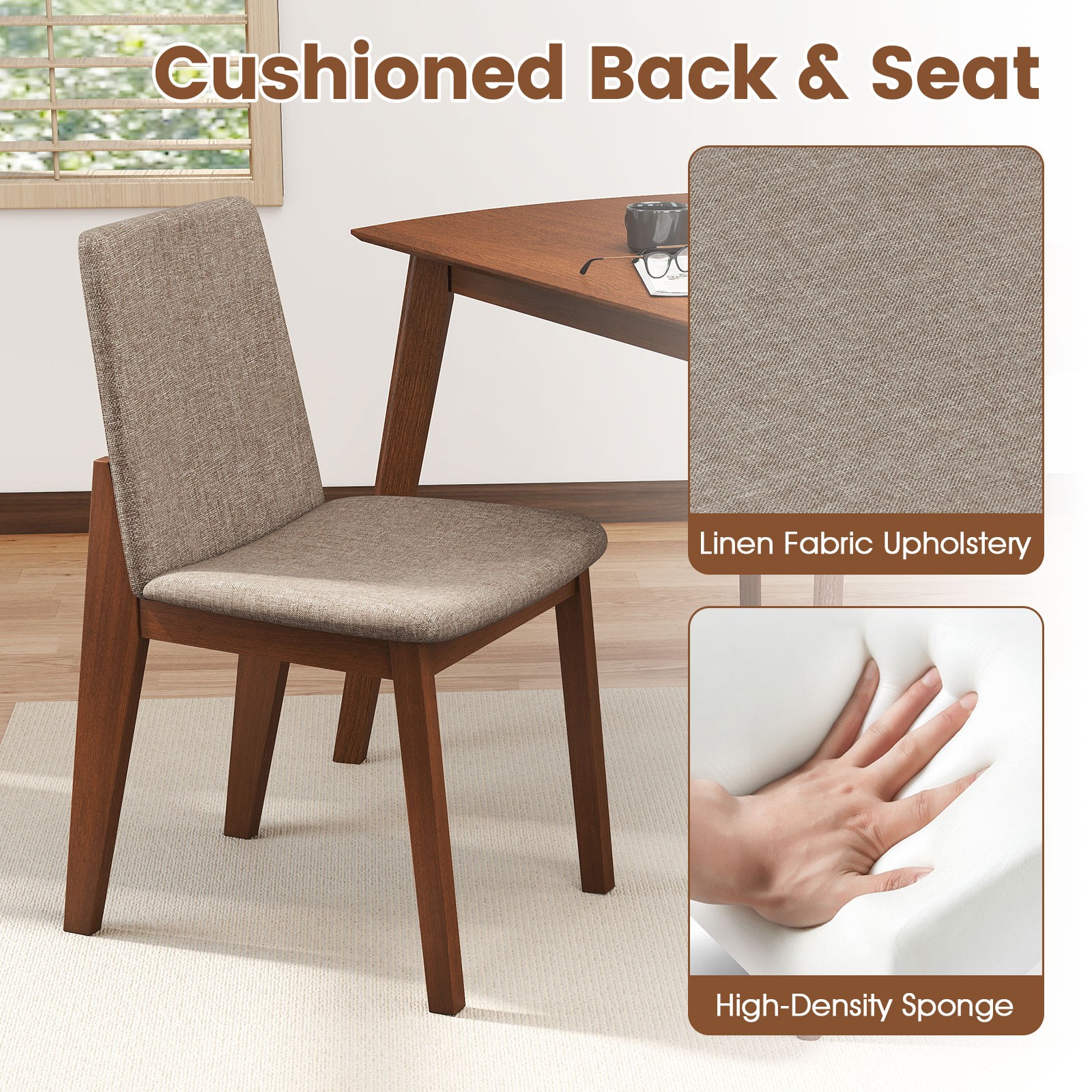 5-Piece Dining Table Set for 4,Rectangular Kitchen Table w/Linen Fabric Chairs