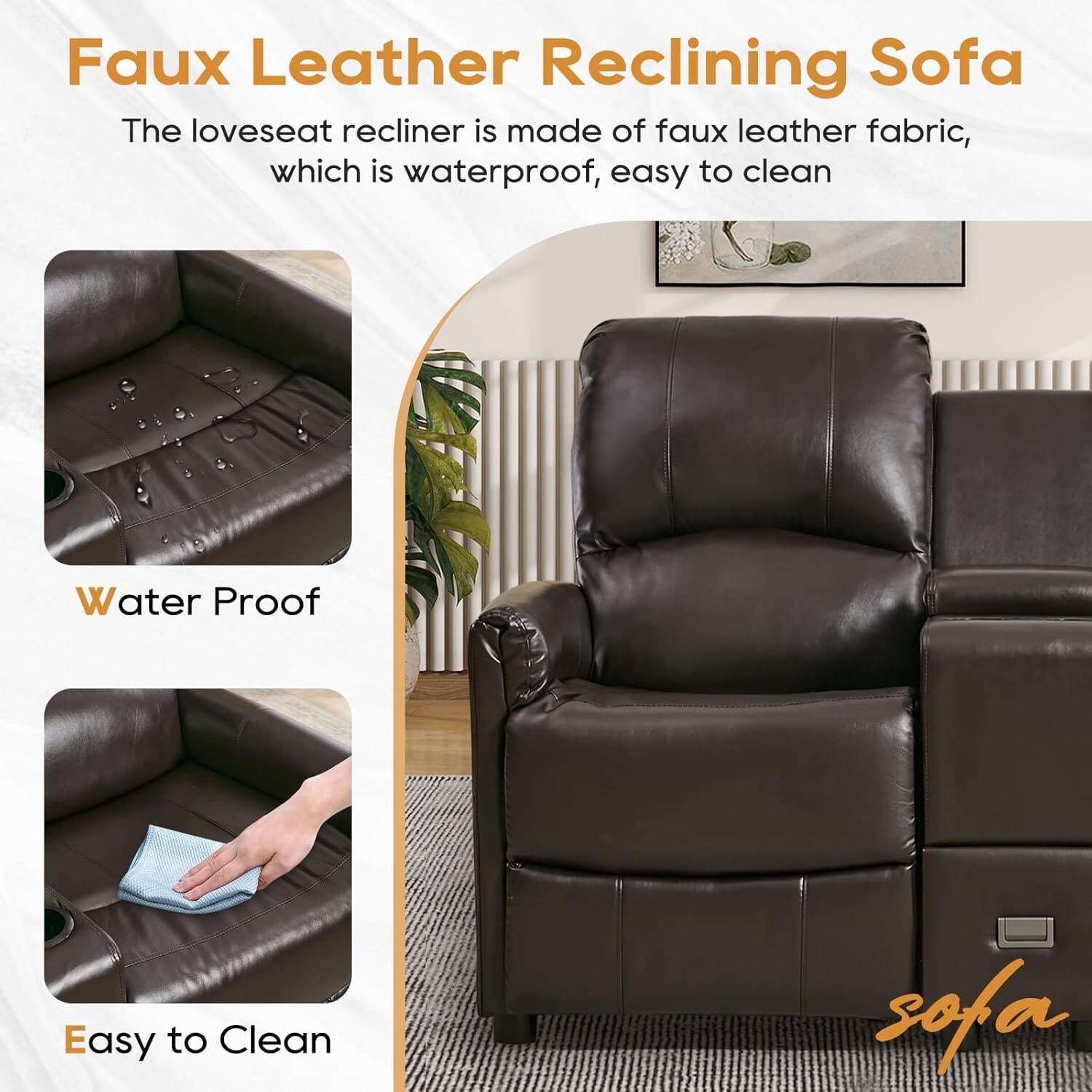 Loveseat Recliner Manual Reclining Sofa Home Theater Seating w/Storage Console