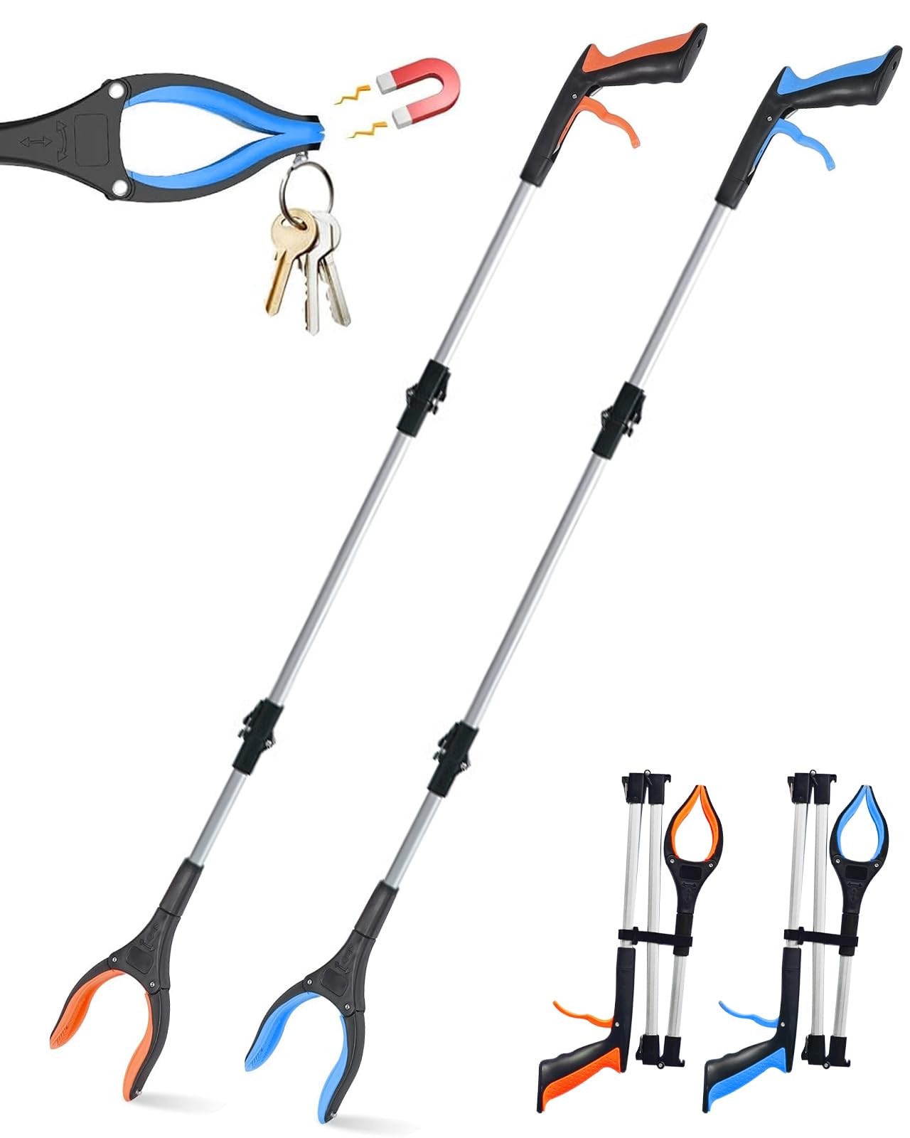 2-Pack 43" Heavy Duty Grabber Reacher Tool, Foldable with 360° Rotating Jaw, ...