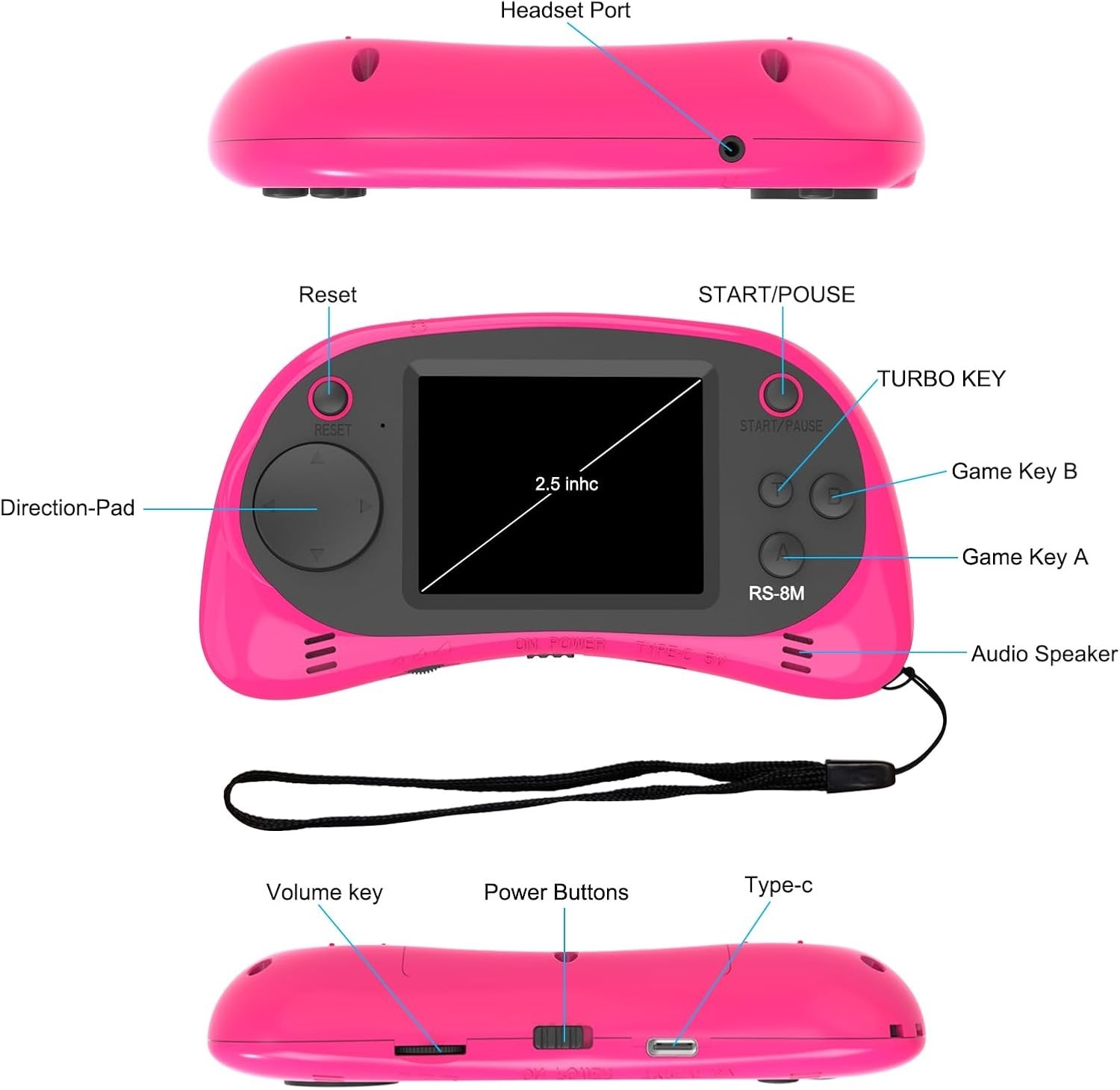 2.5" Kids Handheld Gaming Console with 220 Non-Violent Games - Christmas Gift