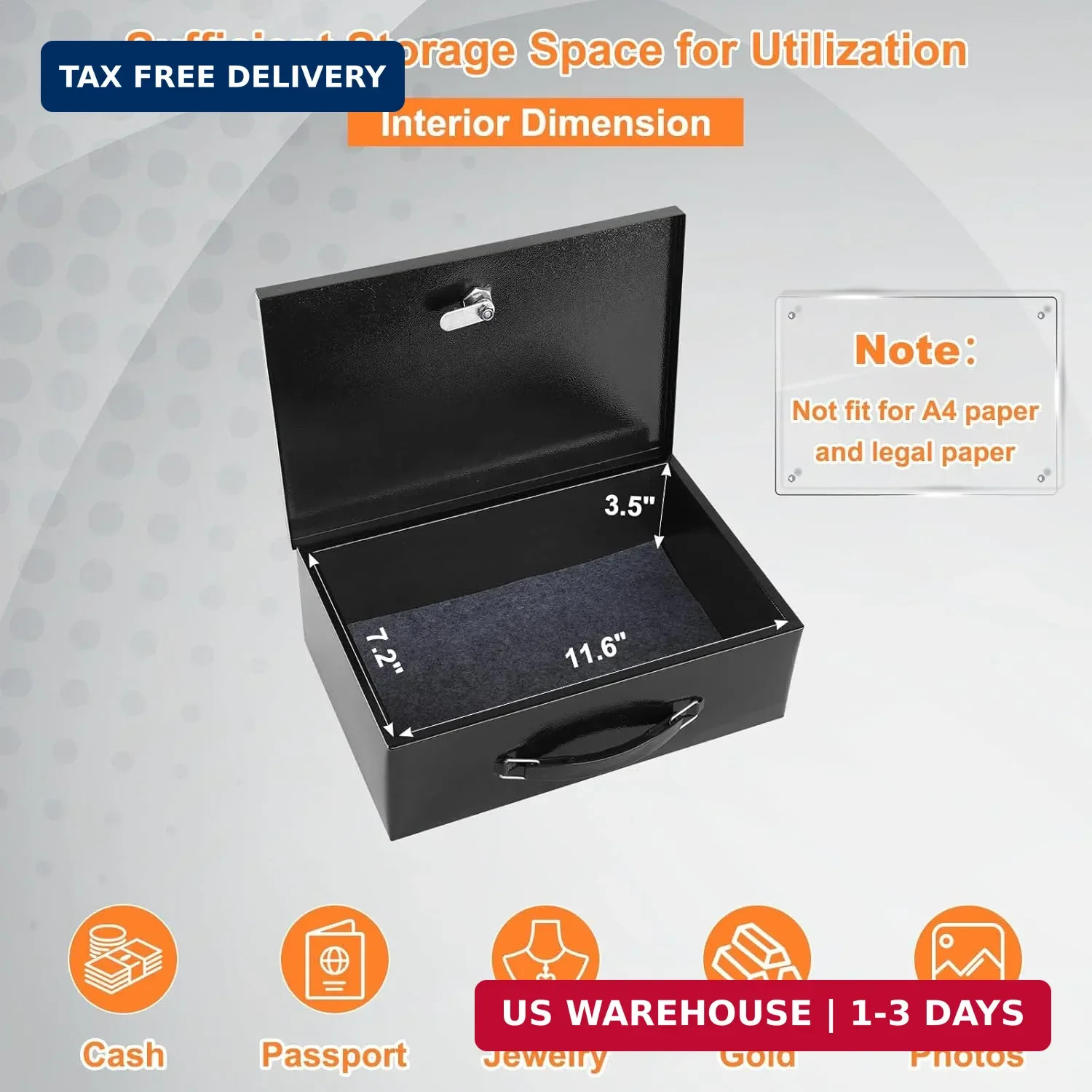 KYODOLED Fireproof Document Box with Key Lock, Small Lock Boxes for Personal Ite