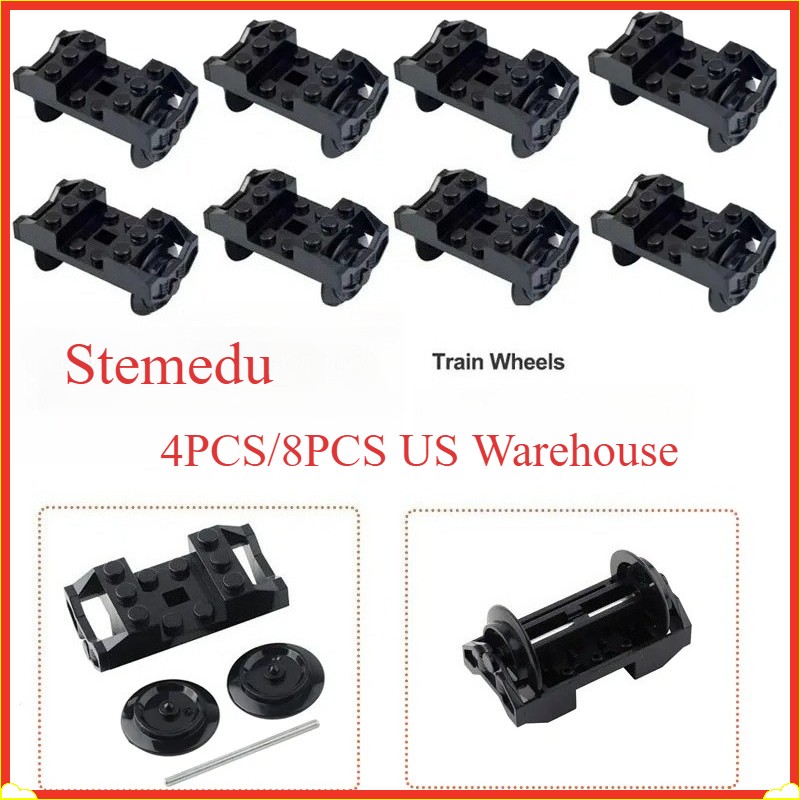 4PCS Train Wheel Holder w/ Metal Axle 74784 Building Block Parts for DIY Train