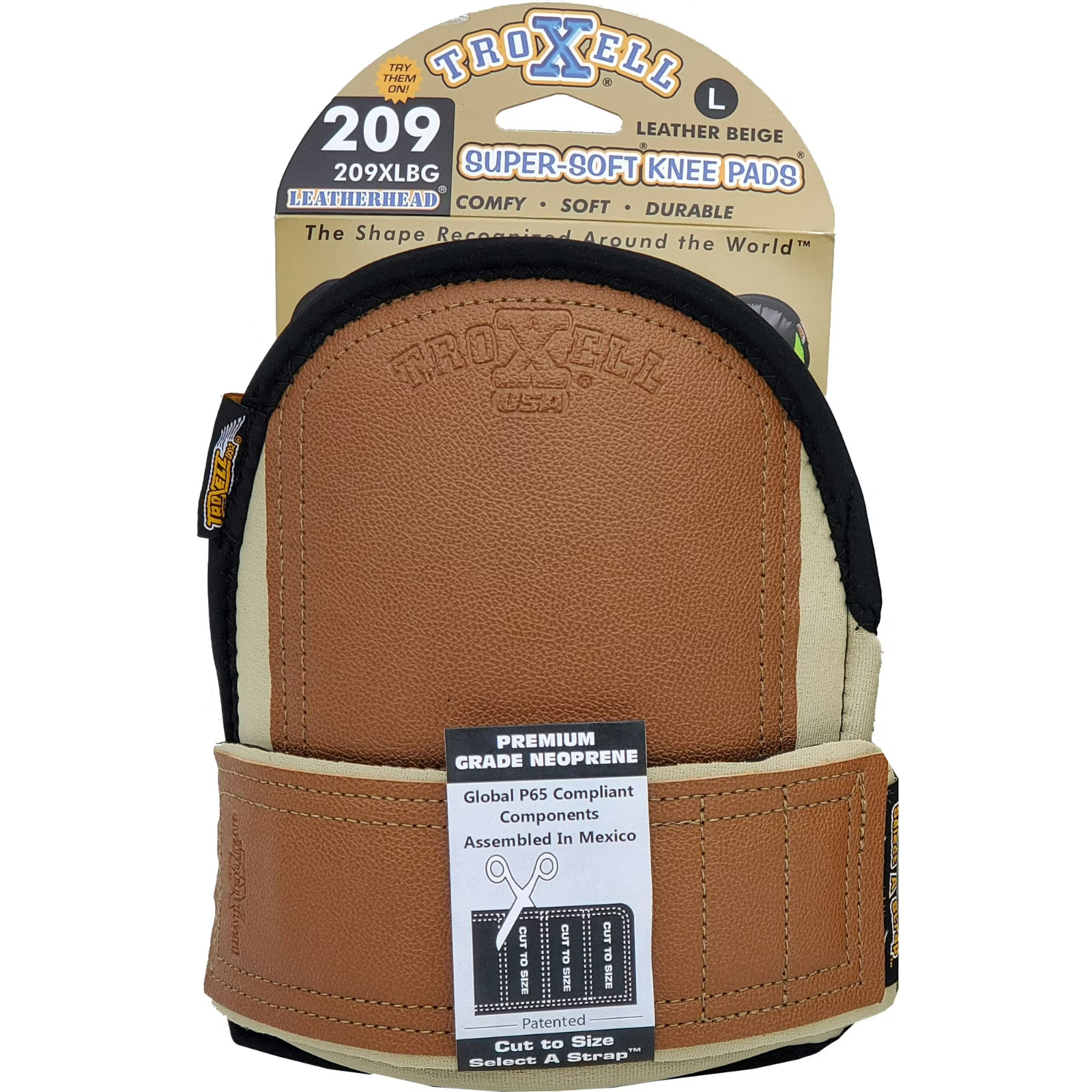 TROXELL SuperSoft Leatherhead Kneepads Size Large Cut to Size Knee Pads Beige